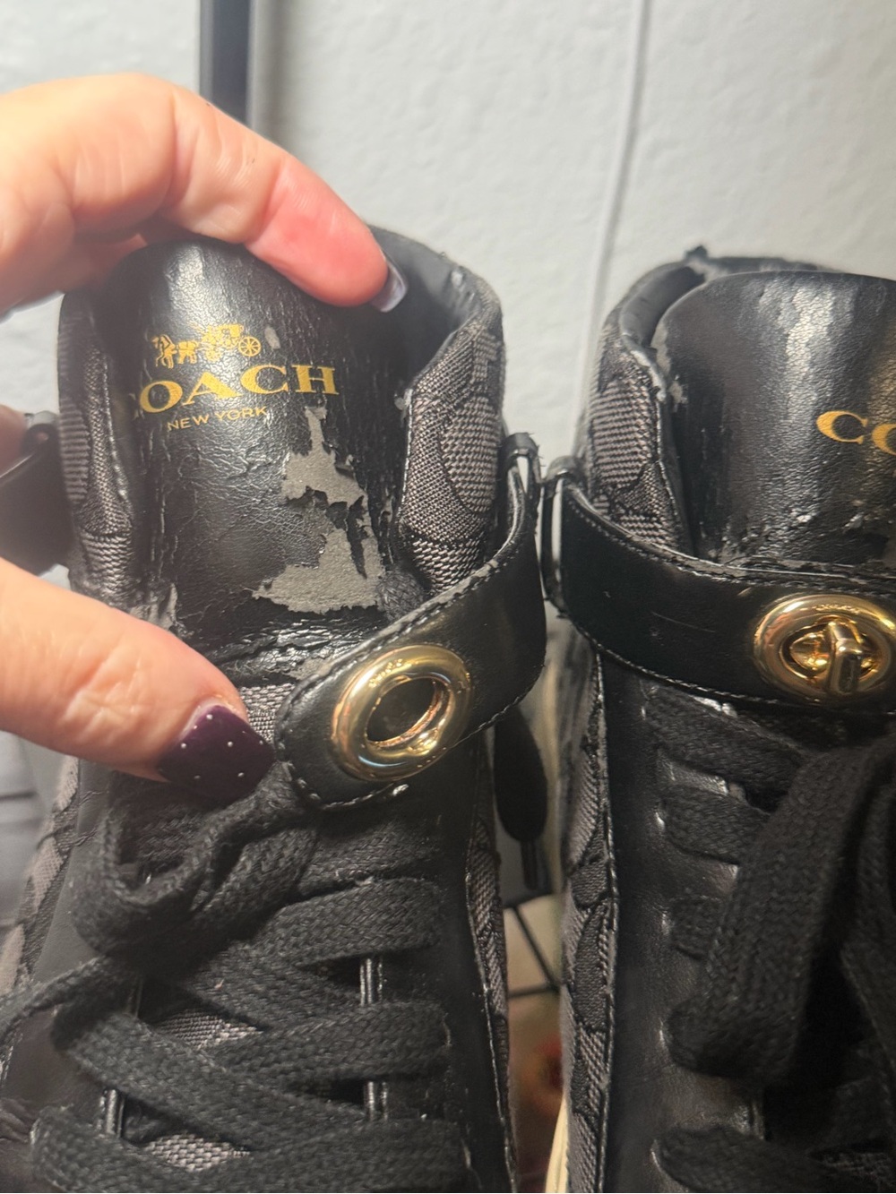 Coach RAY High Top Sneakers Q7838 Black Signature Turnlock Size 8B - Picture 8 of 11